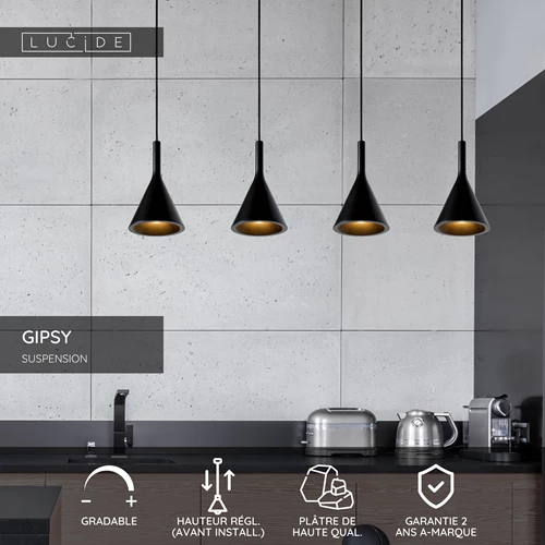 Lucide GIPSY - Suspension - 4xE27 - Noir - USP